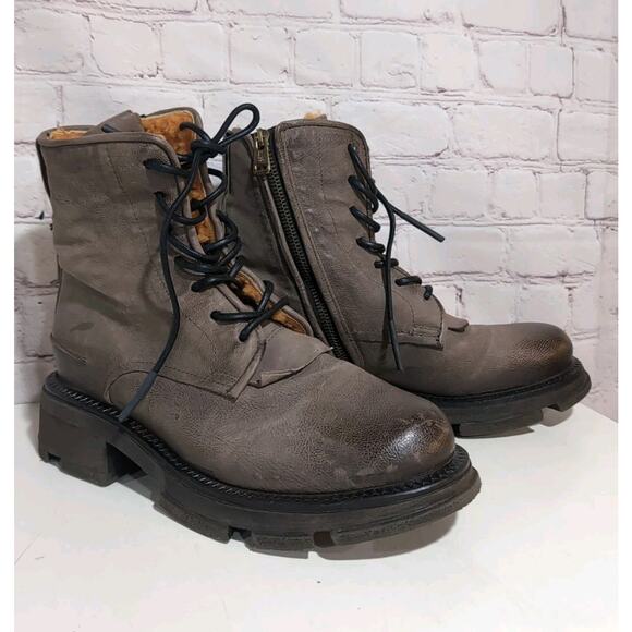 A.S. 98 Boots Lukie Brown Leather Shearling Lined Combat Ankle Boots Sz 40 AS 98 - Picture 1 of 16